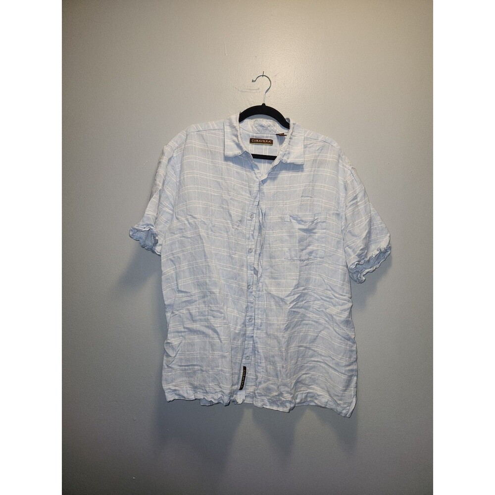CUBAVERA Mens Blue Plaid Short Sleeve Button Down Shirt | XLarge